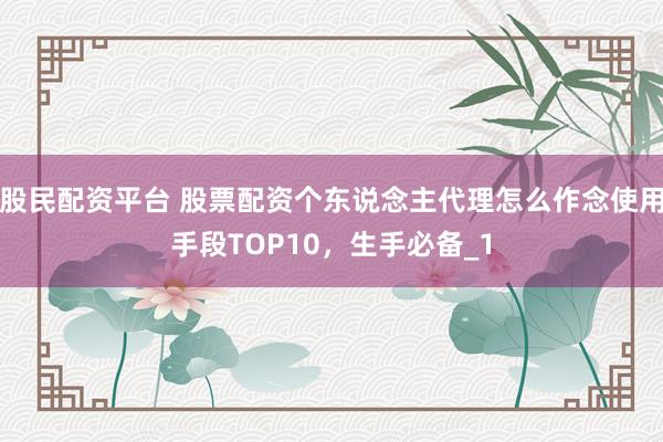 股民配资平台 股票配资个东说念主代理怎么作念使用手段TOP10,生手必备_1